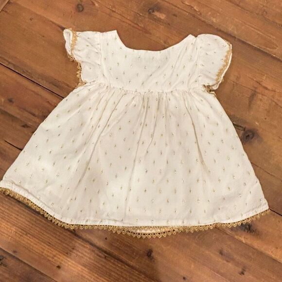 Oshkosh Genuine Kids Flowy Blouse White Sparkly Gold Accent Ruffle Sleeve Size 2 - Picture 10 of 11
